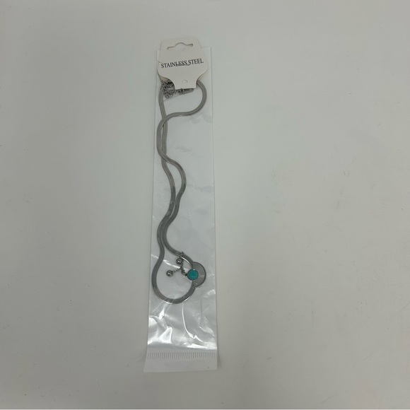 Silver Tone Classic Chic Faux Turquoise Tassel Pendant Necklace Adjustable 18" - Picture 8 of 12